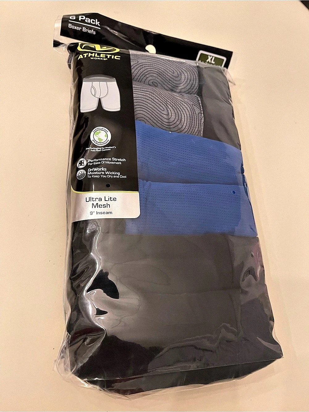 ATHLETIC Men's Performance 6 Pack Wicking Mesh Boxer Briefs Size XL (40-42)